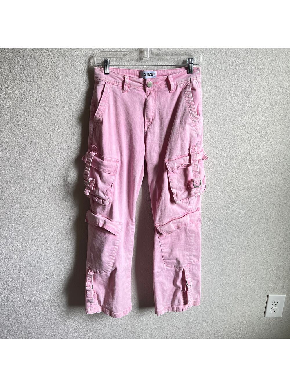 Disclosure Pink Acid Wash Baggy Wide Leg Cargo Pants Women's 9/29 Y2K Pop Punk